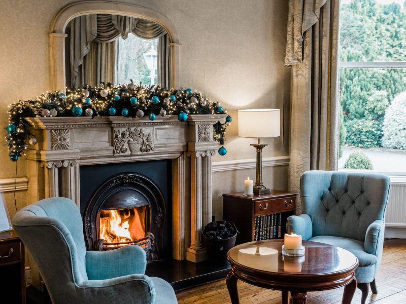 fireplace sitting area for hotel guests